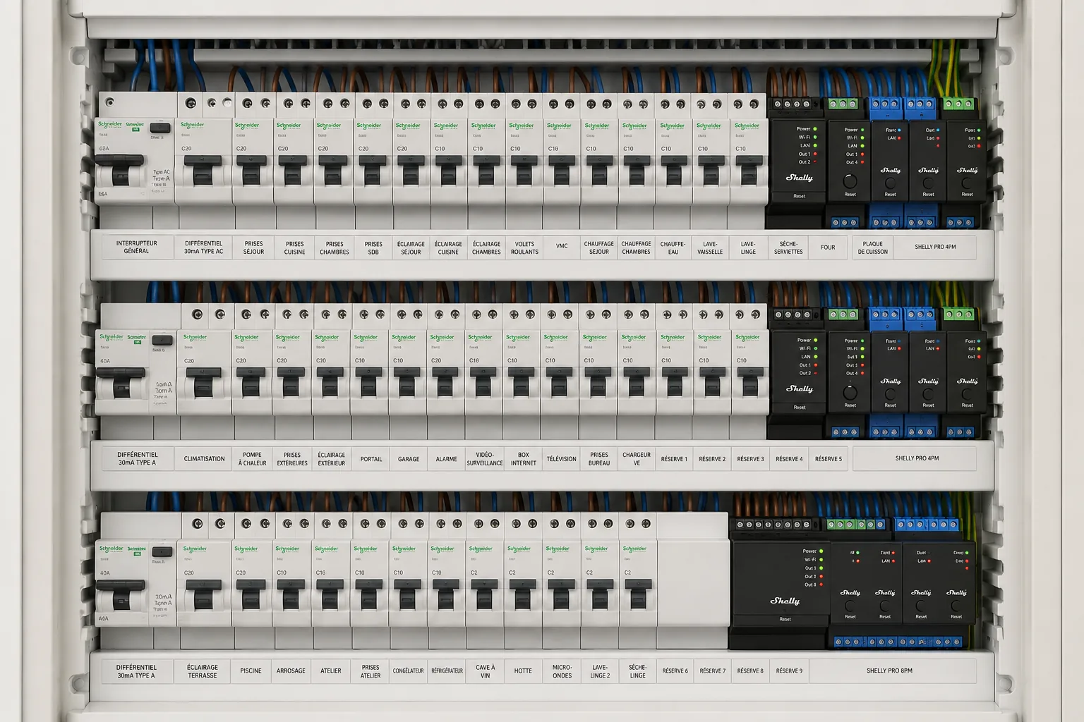 Tableau électrique domotique professionnel câblé avec modules Shelly Pro